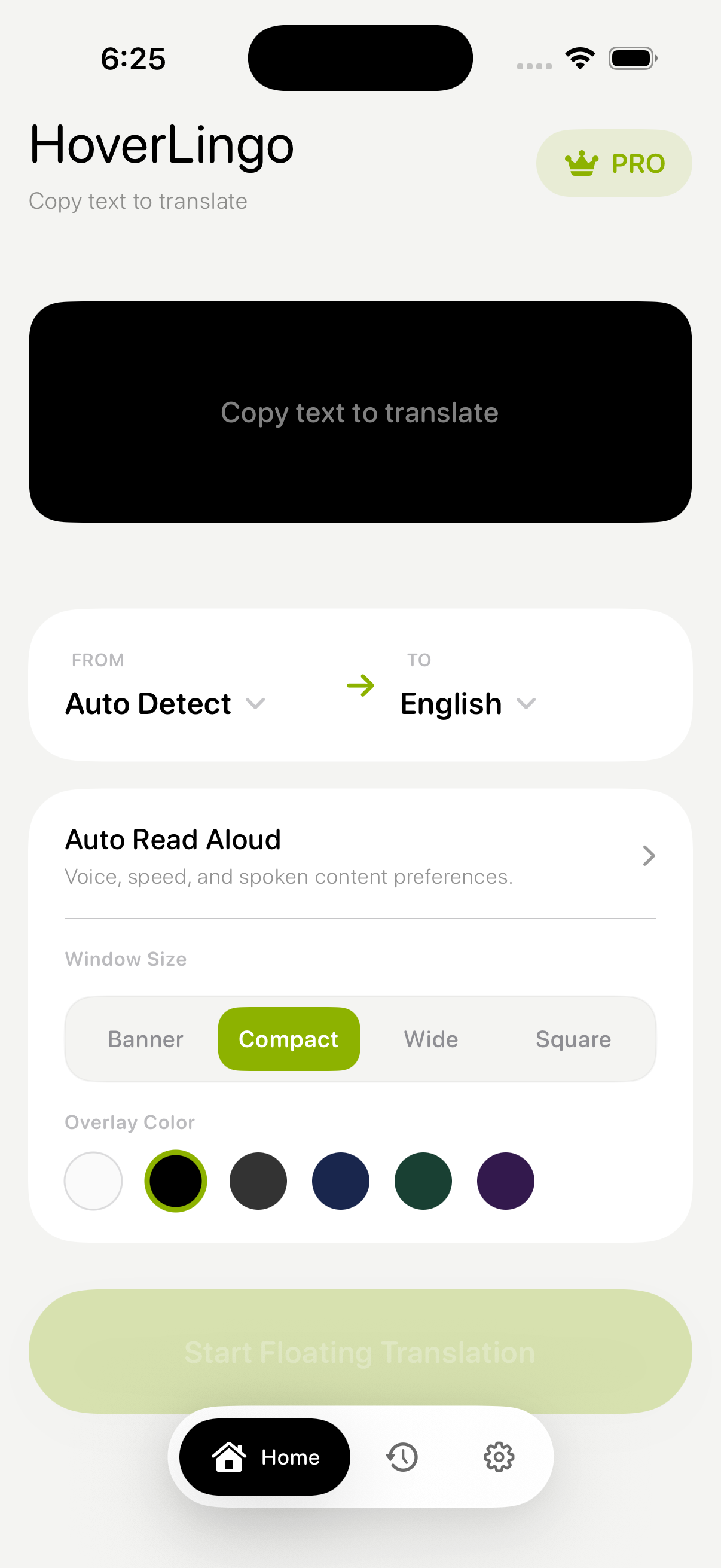 HoverLingo floating translation home screen